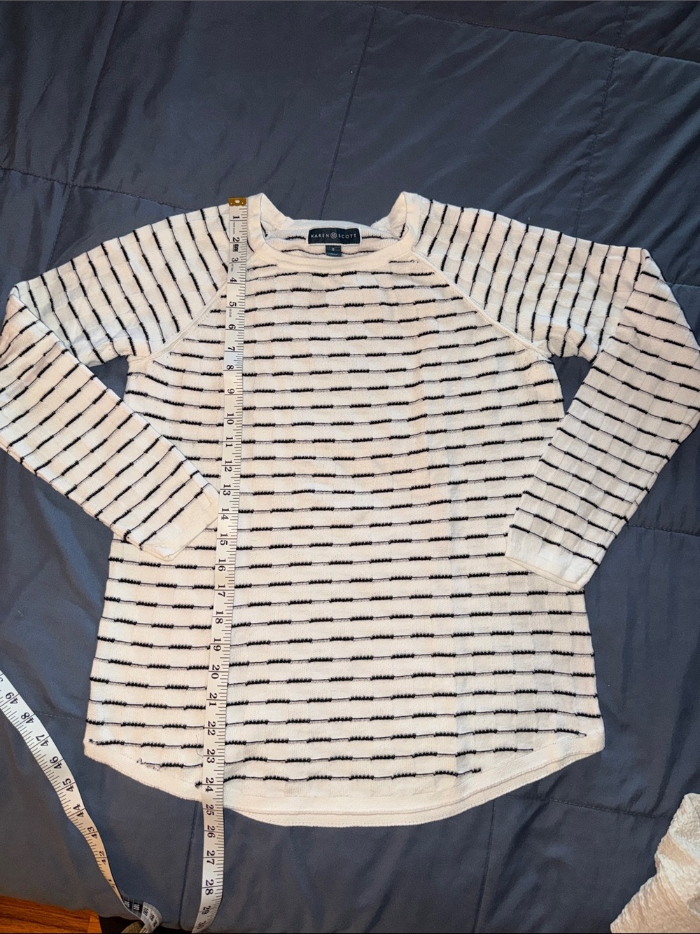 Karen Scott White Sweater with Black Stripes